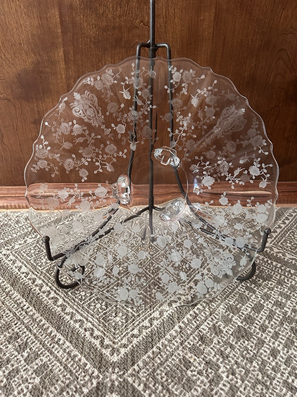 Vintage Cambridge Rose Point Etched Platter, Tray, Serving Platter (3 legs)