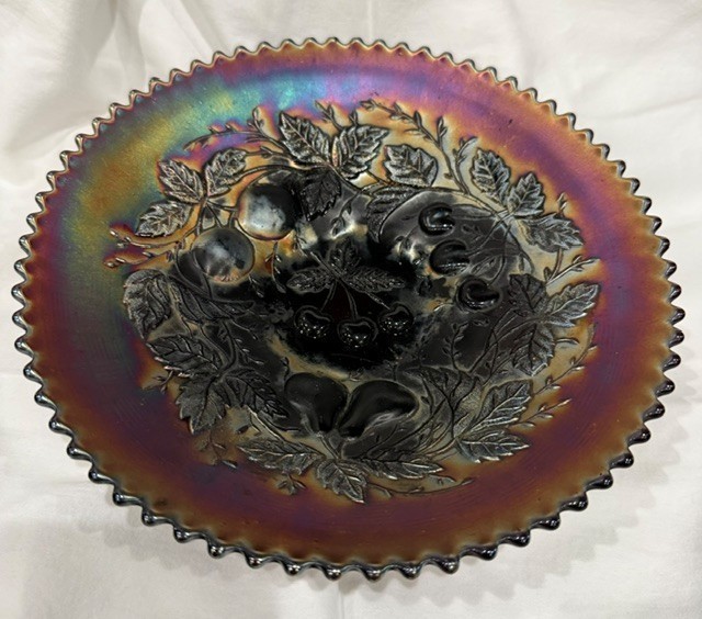 Antique Northwood Carnival Glass Amethyst 8.75″ Fruit Bowl Basketweave Signed N