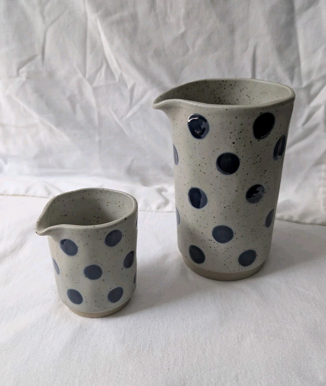 Polka Dot Ceramic Creamer Pitcher Set/2 Audrey Cottagecore Stonewear Gift NWT