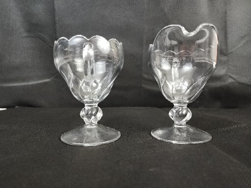 Footed Glass Creamer and Sugar Bowl Clear Glass with Scalloped Edge And Handles