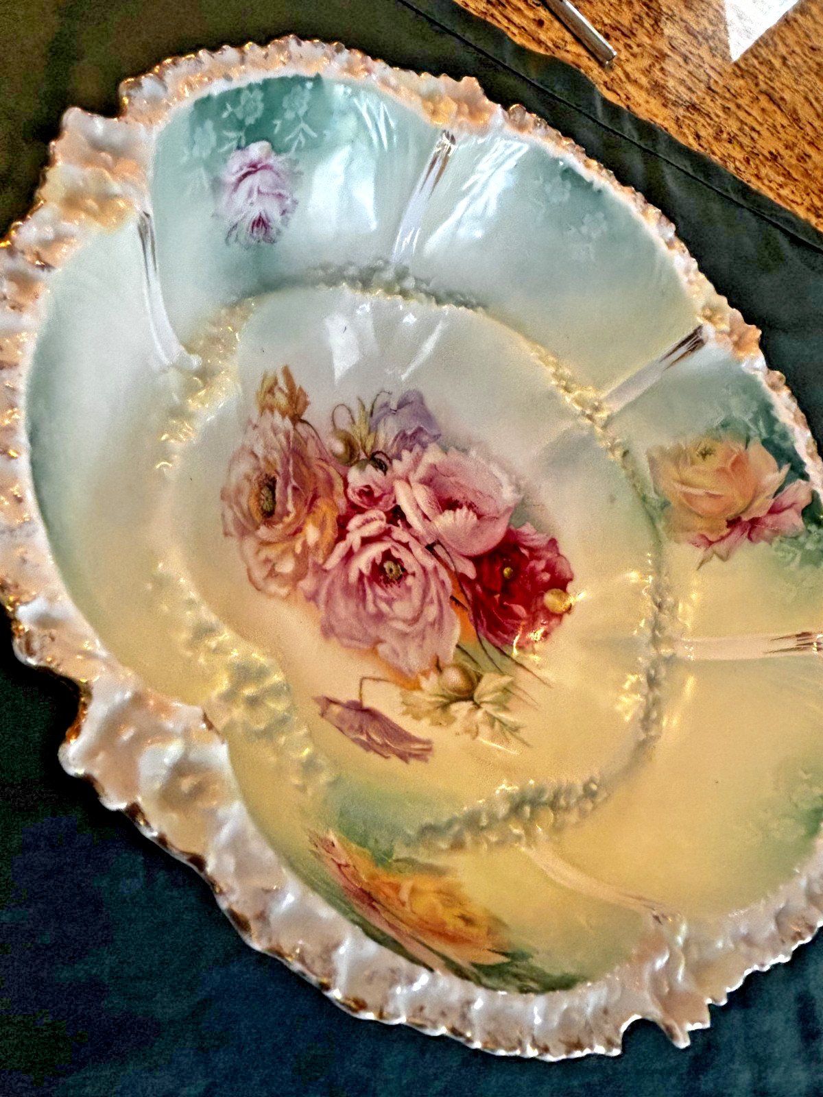 Beautiful RS Prussia Antique Large Deep Floral Bowl 10″ Red Mark PERFECT Cond.