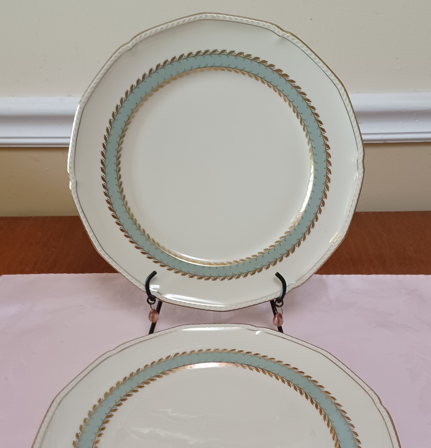 Royal Tettau aqua & gold – 1 Dinner Plate (6 available) Germany US Zone, mint