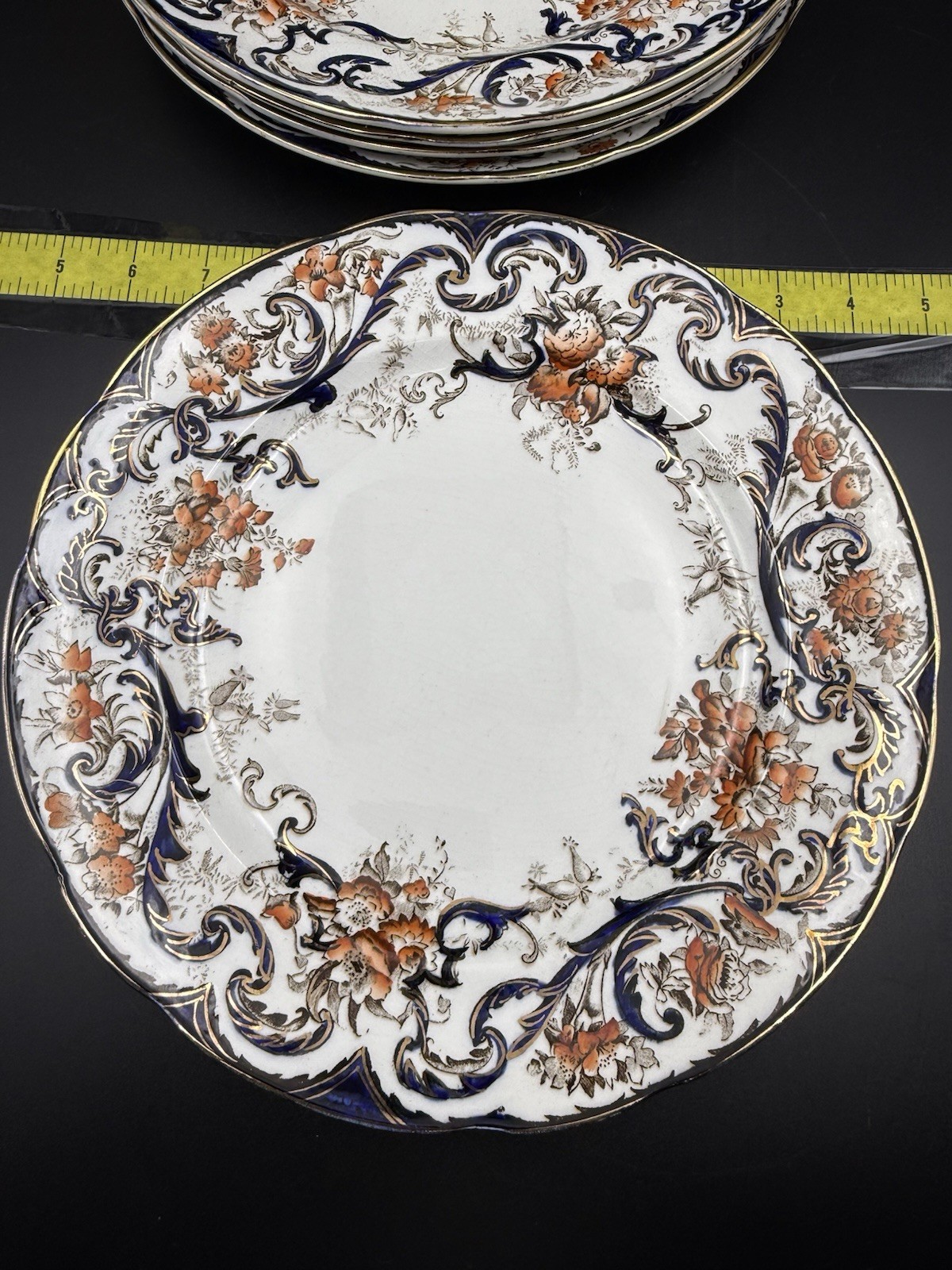 Antique Melrose Stoke Pottery Rim Soup Plates 10.5” – Cobalt Blue Rust Floral