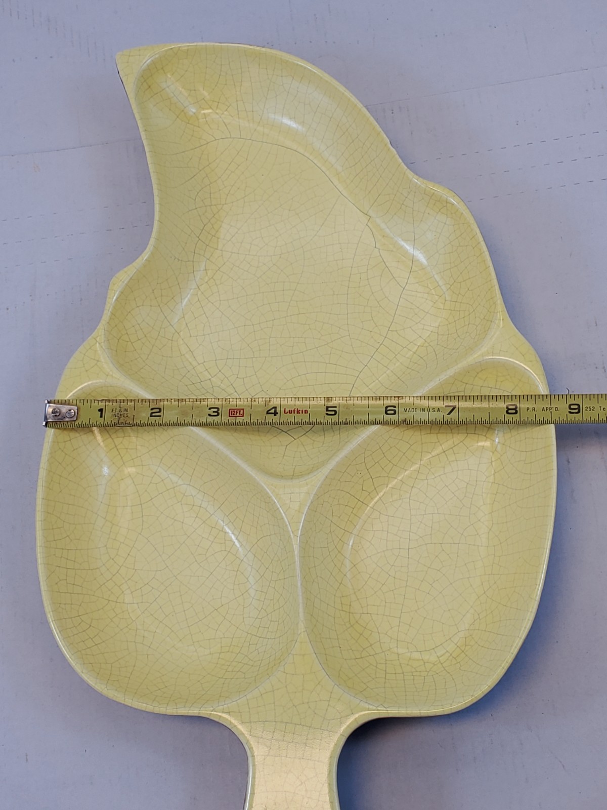 Vintage Ceramic Pottery Oblong Leaf Shaped Yellow Brown Serving Handmade Dish