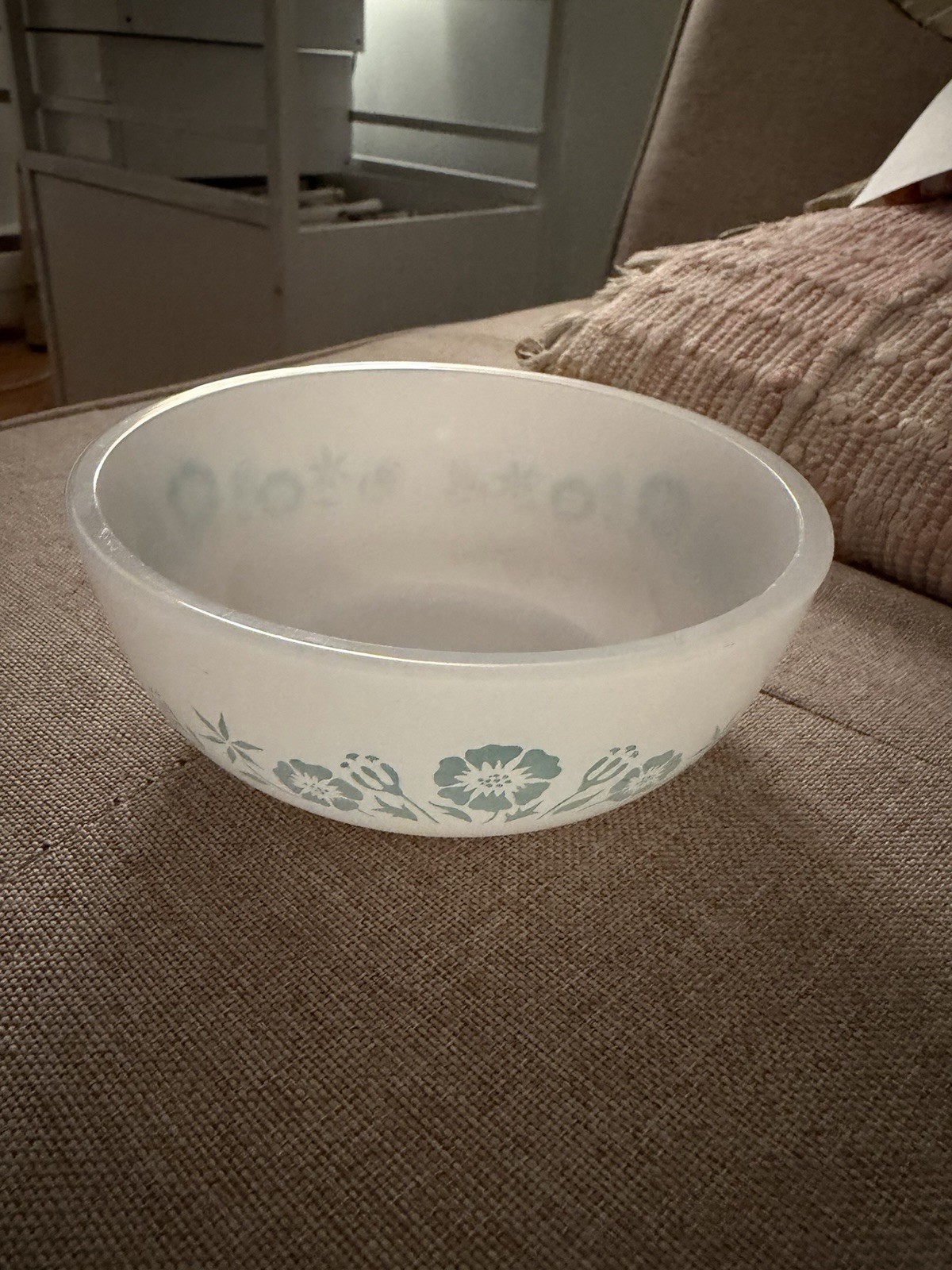 Vintage Glasbake Maid of Honor Bowl 5” EUC Turquoise Flowers