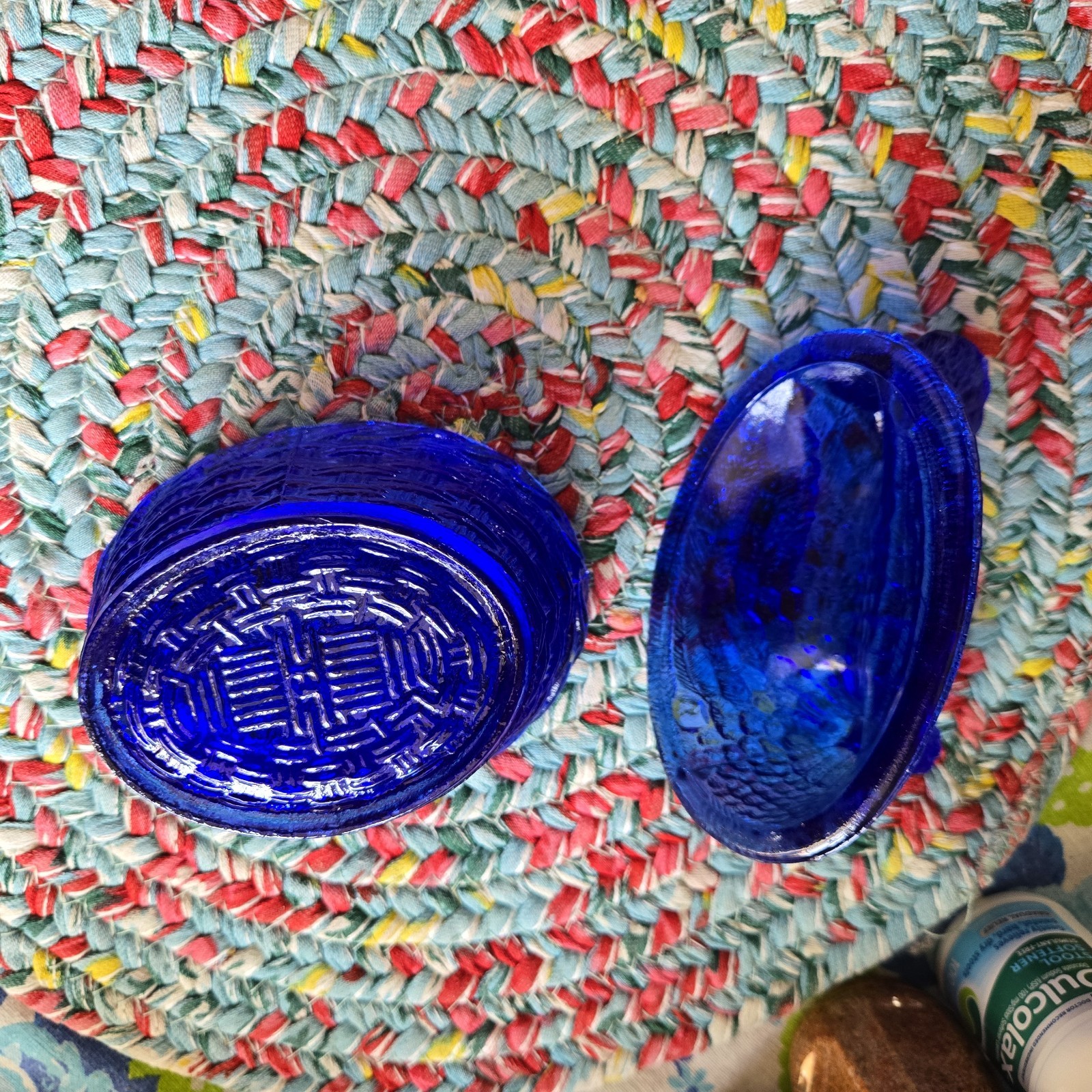 Hen on Nest Chicken Cobalt Blue Glass Style Dish 6 In Cottage Core Grandma Core
