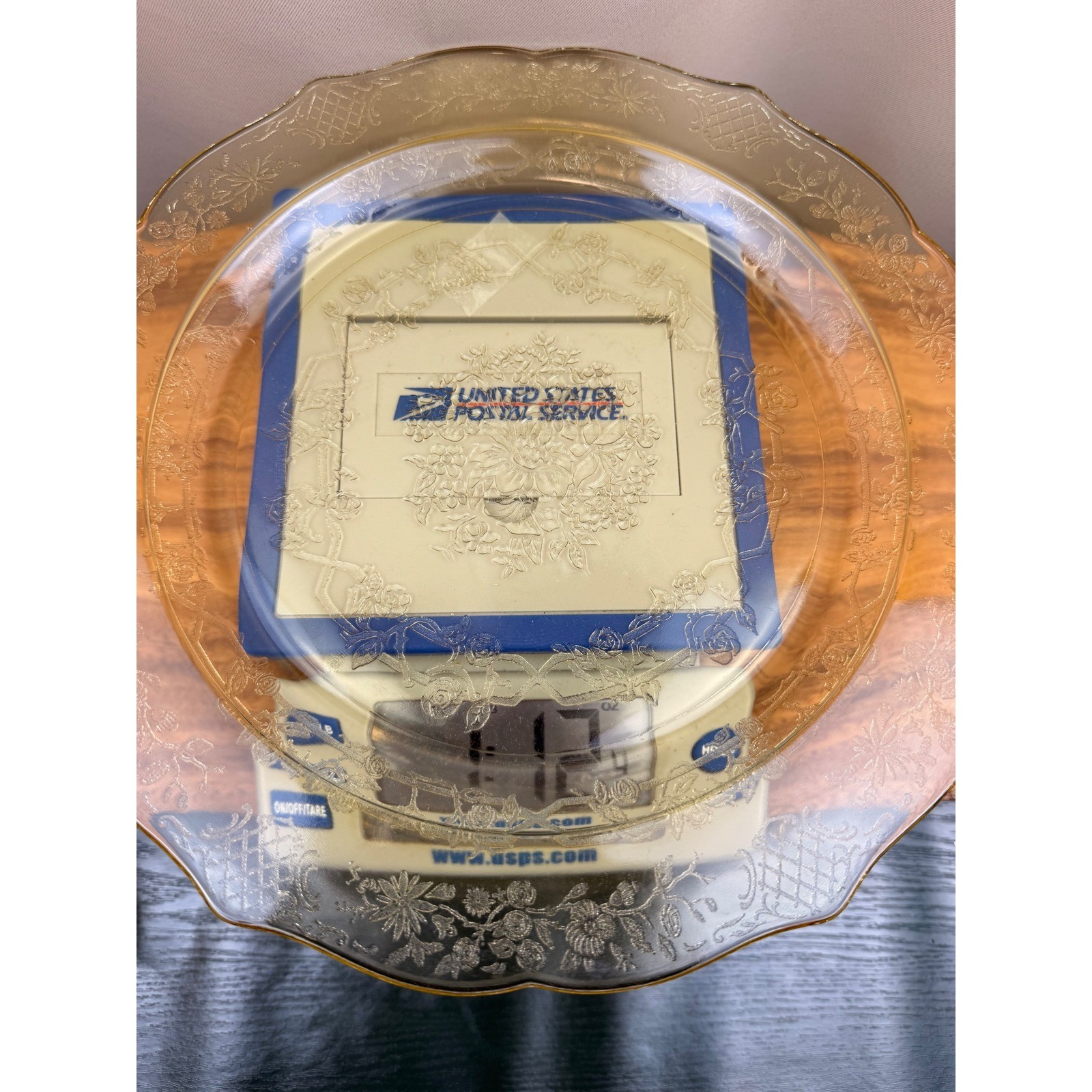 Federal Glass Normandie Bouquet & Trellis Amber Depression Dinner Plate 11″