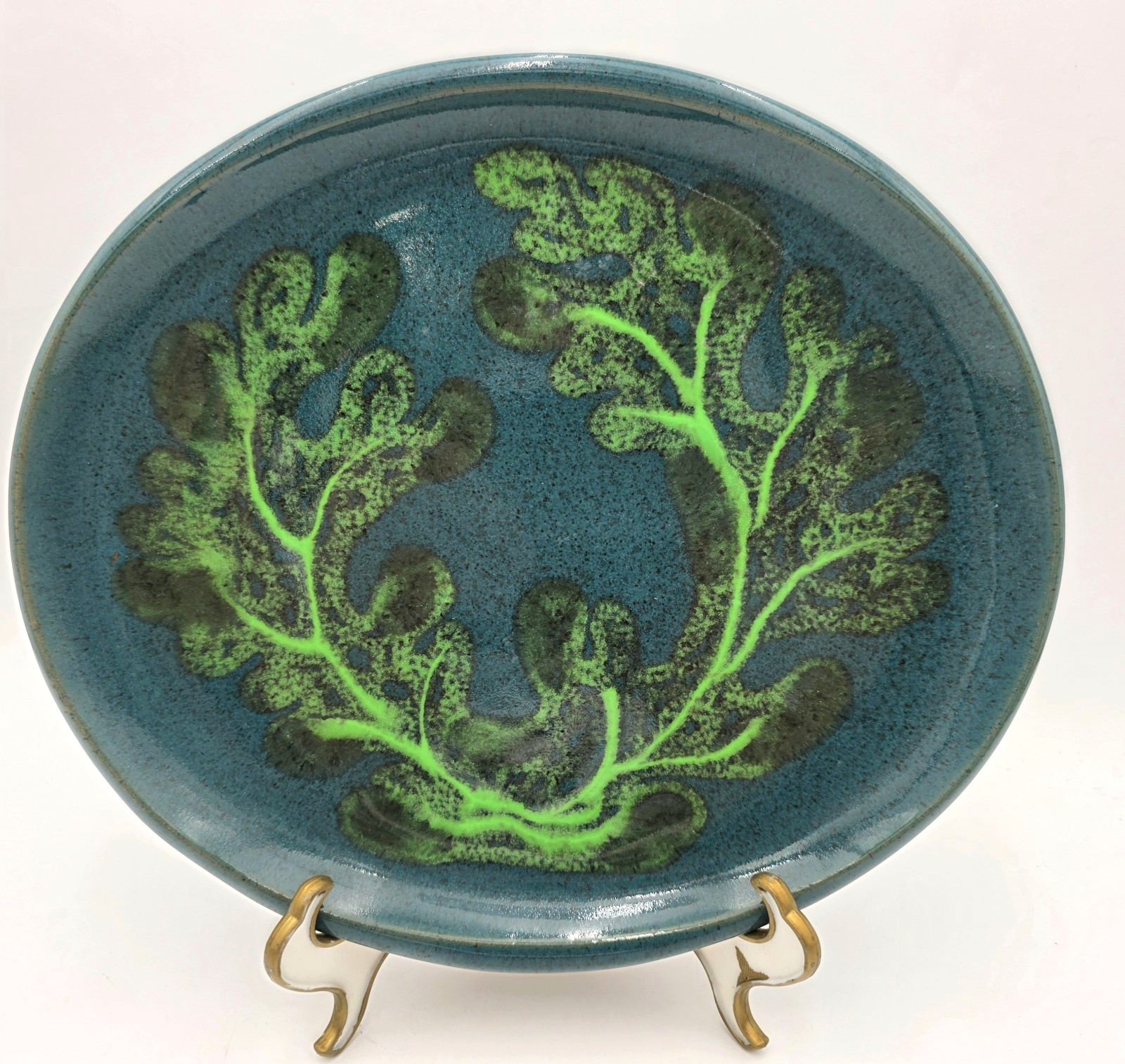 Glidden Marine Fantasia Platter Blue Green Hand Decorated MCM Artware VTG #431