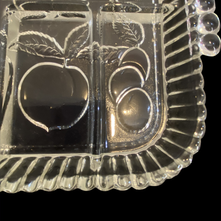 VINTAGE INDIANA GLASS — Fruit & Relish Tray, 5 Sections, Fruit Design, Heirloom