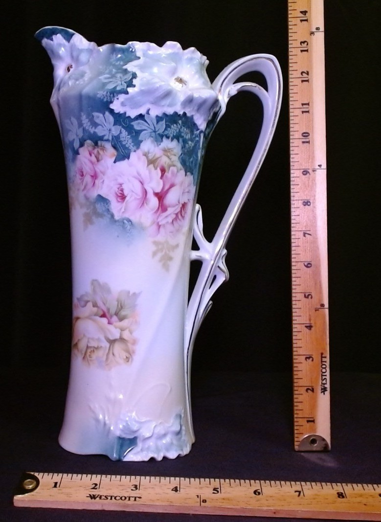 Antique RS Prussia Porcelain 4Pc Hostess Set Tankard, Biscuit Jar, Cream, Sugar