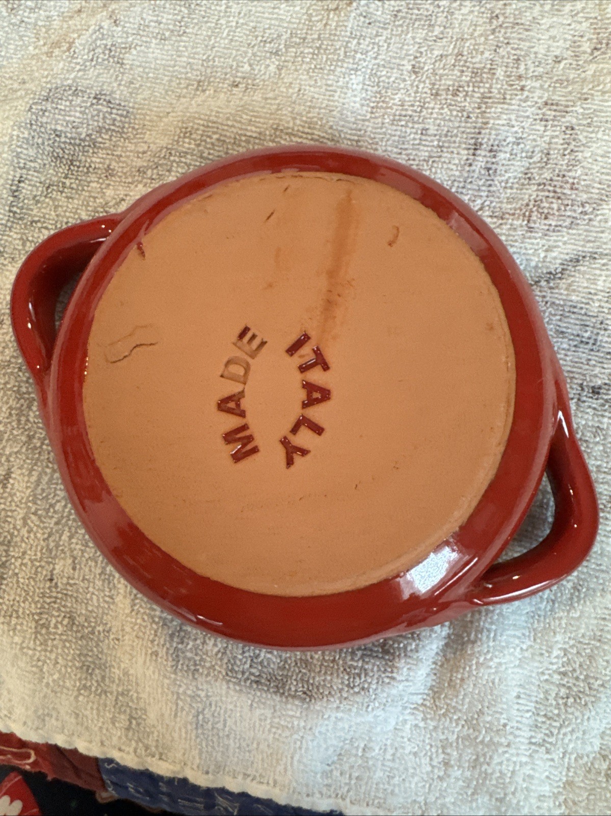 Small Red Orange Handled Soup Bowl Terracotta Made In Italy