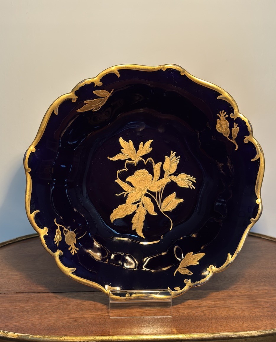 Jlmenau Graf von Henneberg Echt Kobalt Footed Bowl Cobalt Gold Germany 10.25”