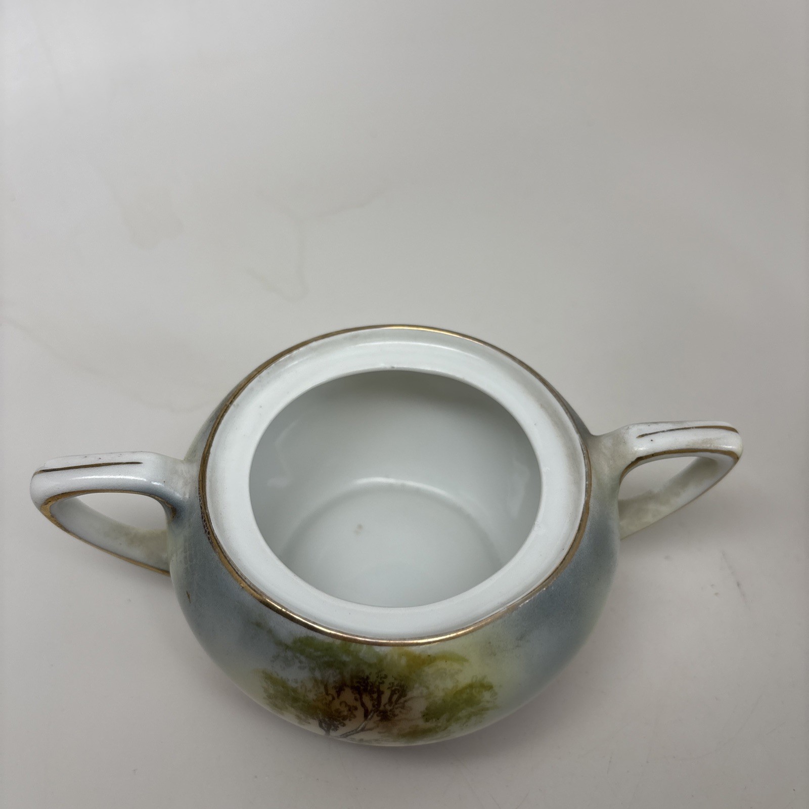 Antique RS Prussia Rare Sugar Creamer Cottage Barn Motif