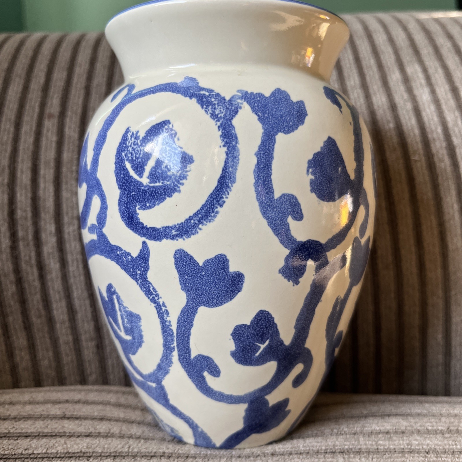 Scheurich Vase Blue and Beige Vintage Germany