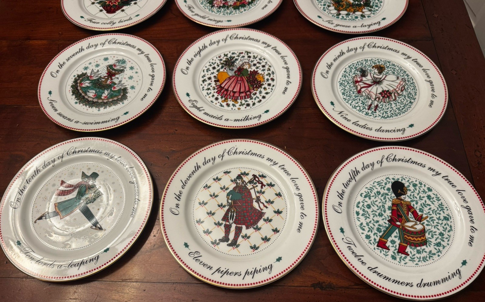 12 Days Of Christmas Complete Set Domestications Gold Rimmed Plates 8 1/8”