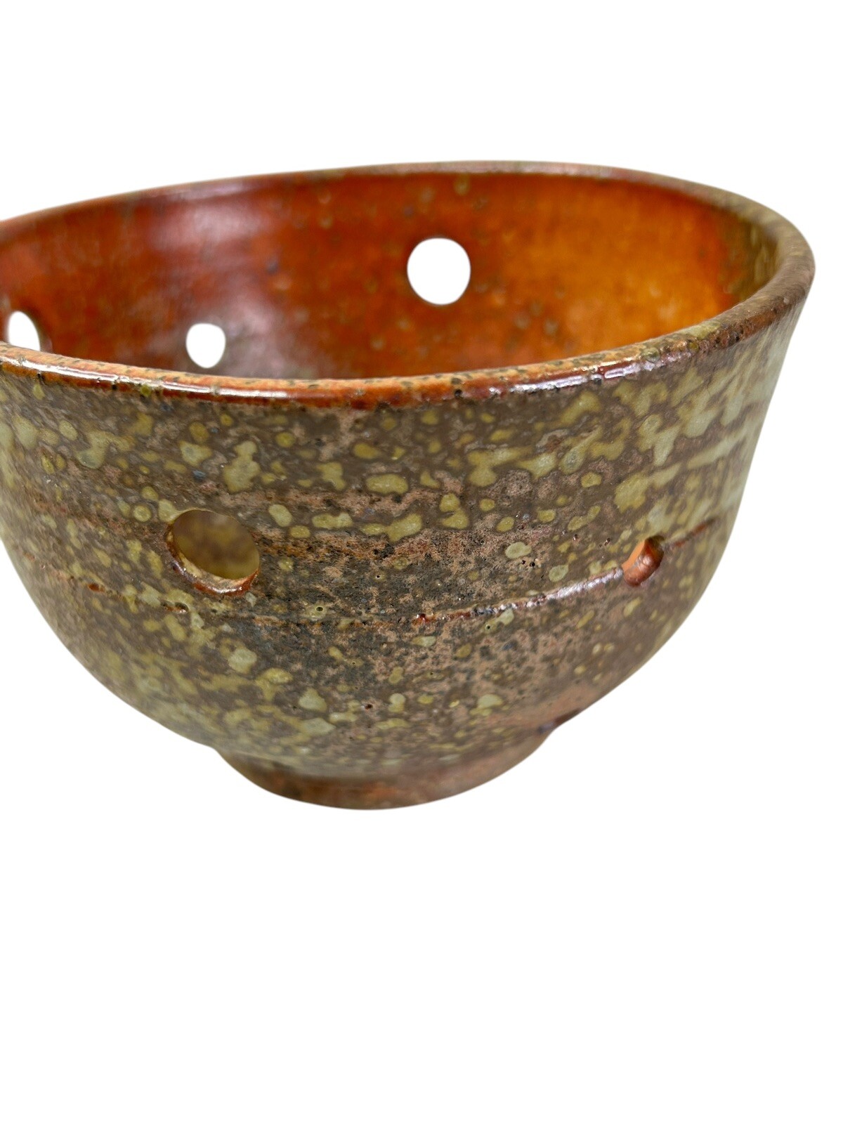 Studio Art Pottery Colander Strainer Fruit Bowl Brown Hand Made Signed NA