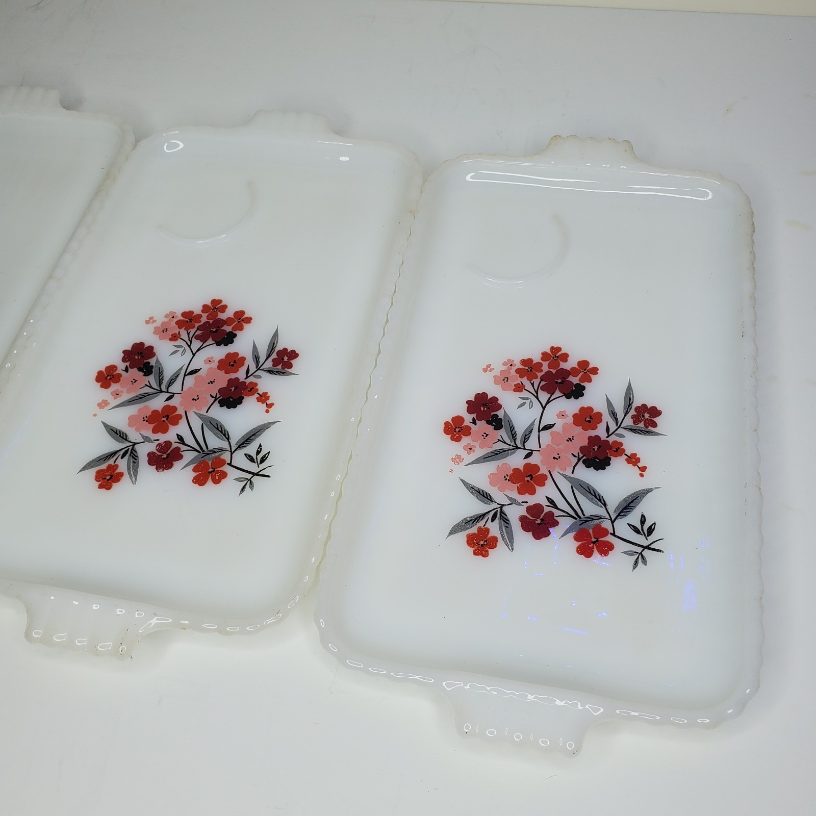 Vintage Anchor Hocking Lot Of 4 Snack Set Party Milk Glass Hostess Primrose MCM