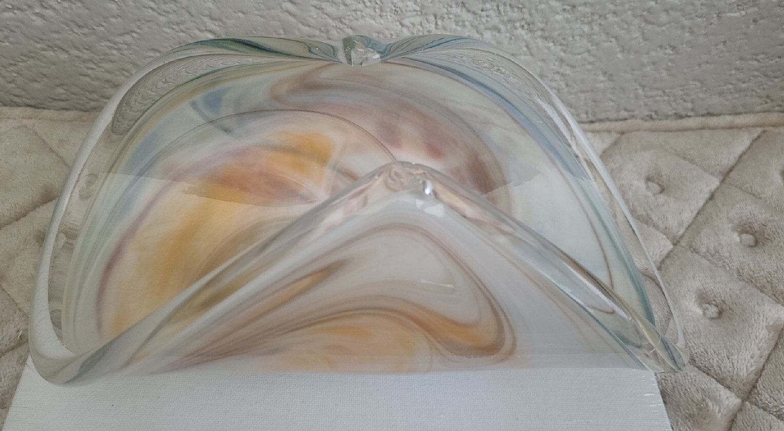 MURANO FILIGREE BOWL WITH FOLDED EDGES LARGE 10: LONG MULTI Color SWIRL