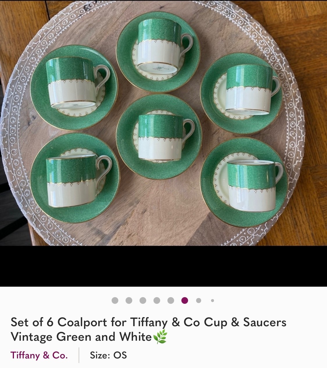 Rare Vintage Tiffany & Co Coalport Cup & Saucers Green and White