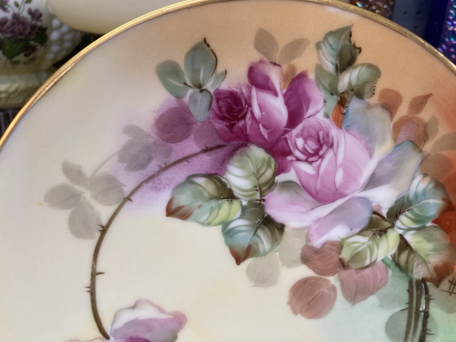 Antique Hand Painted J P Limoges / Pickard China Plate / Roses / Hessler
