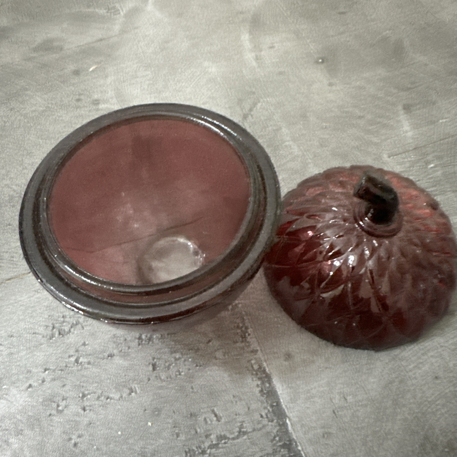 Vintage 4.5” Amethyst Glass Acorn Candy Dish Jar With Lid