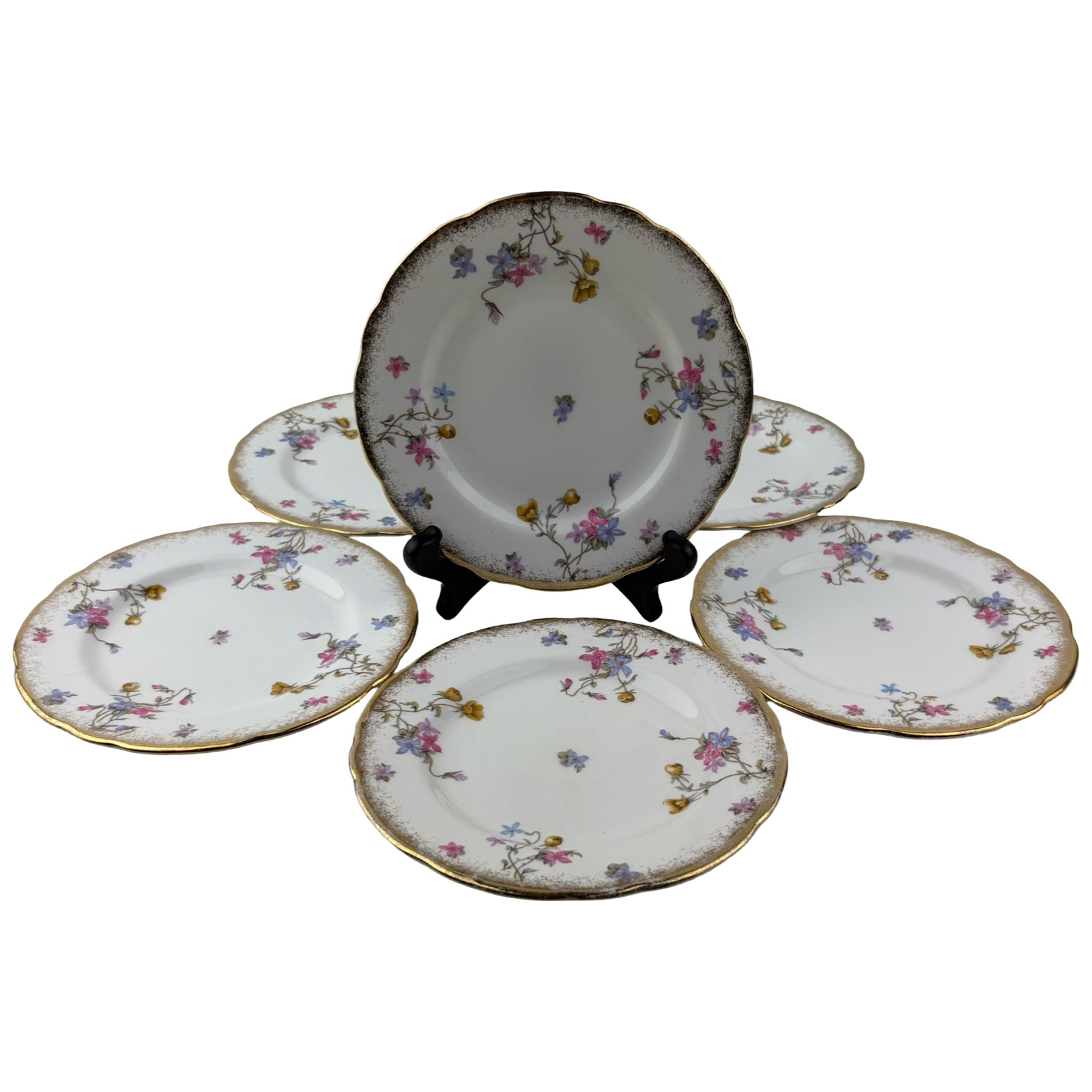 Royal Stafford Violets Pompadour Bread Plates Set of 6 VTG 6 1/4″ Floral England