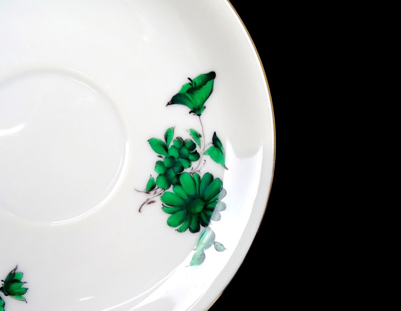 Wiener Porzellan Austria Maria Theresa Green Rose 2 Pc 5 7/8″ Saucers 1923-