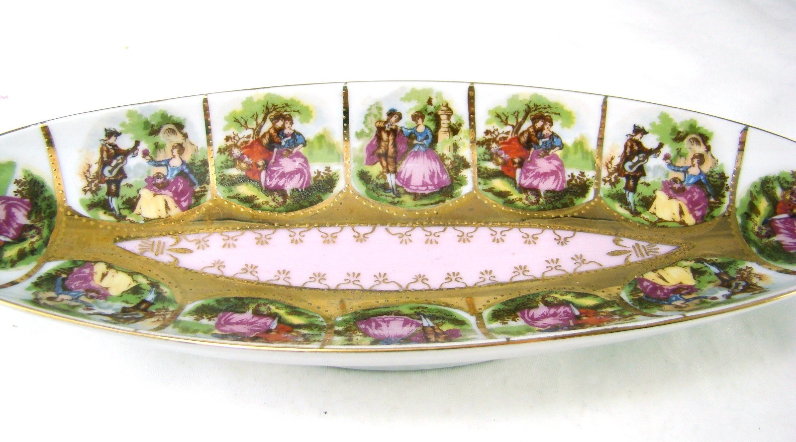 Arnart 55/1102 Royal Vienna Victorian Courting Scene Celery Dish Pink Center NEW