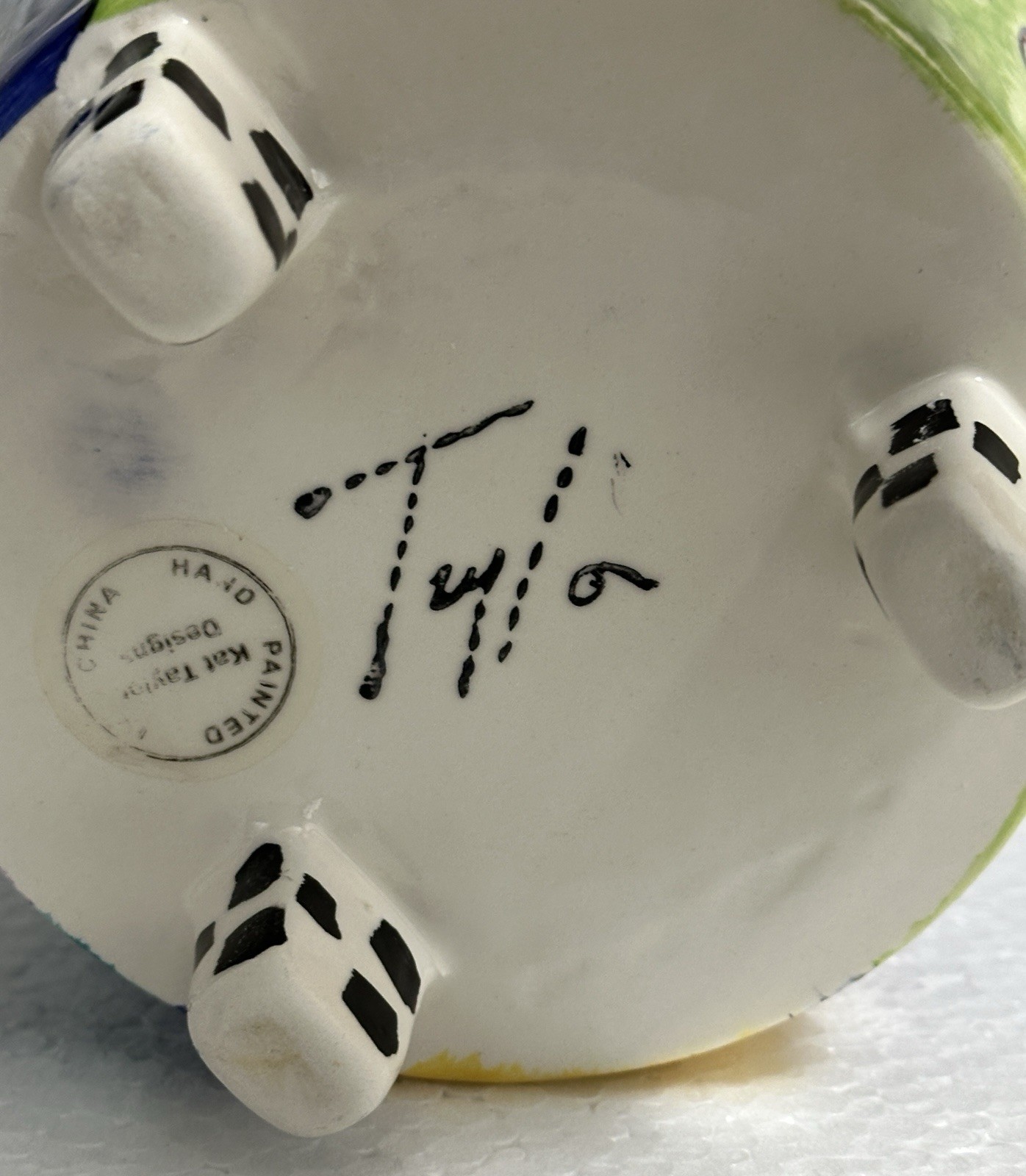 Kat Taylor Designs 11” Ceramic Teapot Hand Painted Art Pottery Whimsical Alice