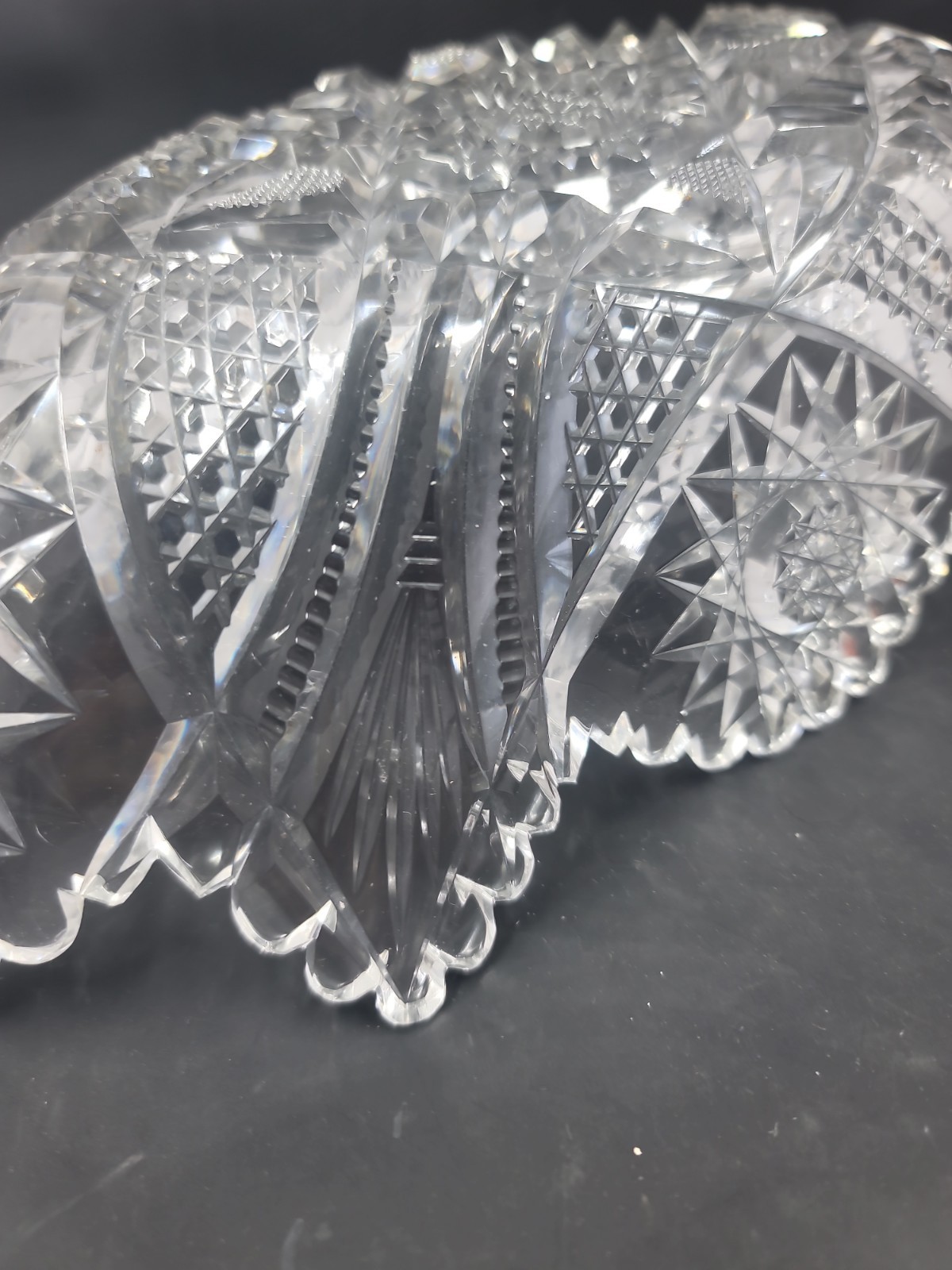 Antique American Brilliant Cut Glass Bowl Hobstar Sawtooth Crystal Centerpiece