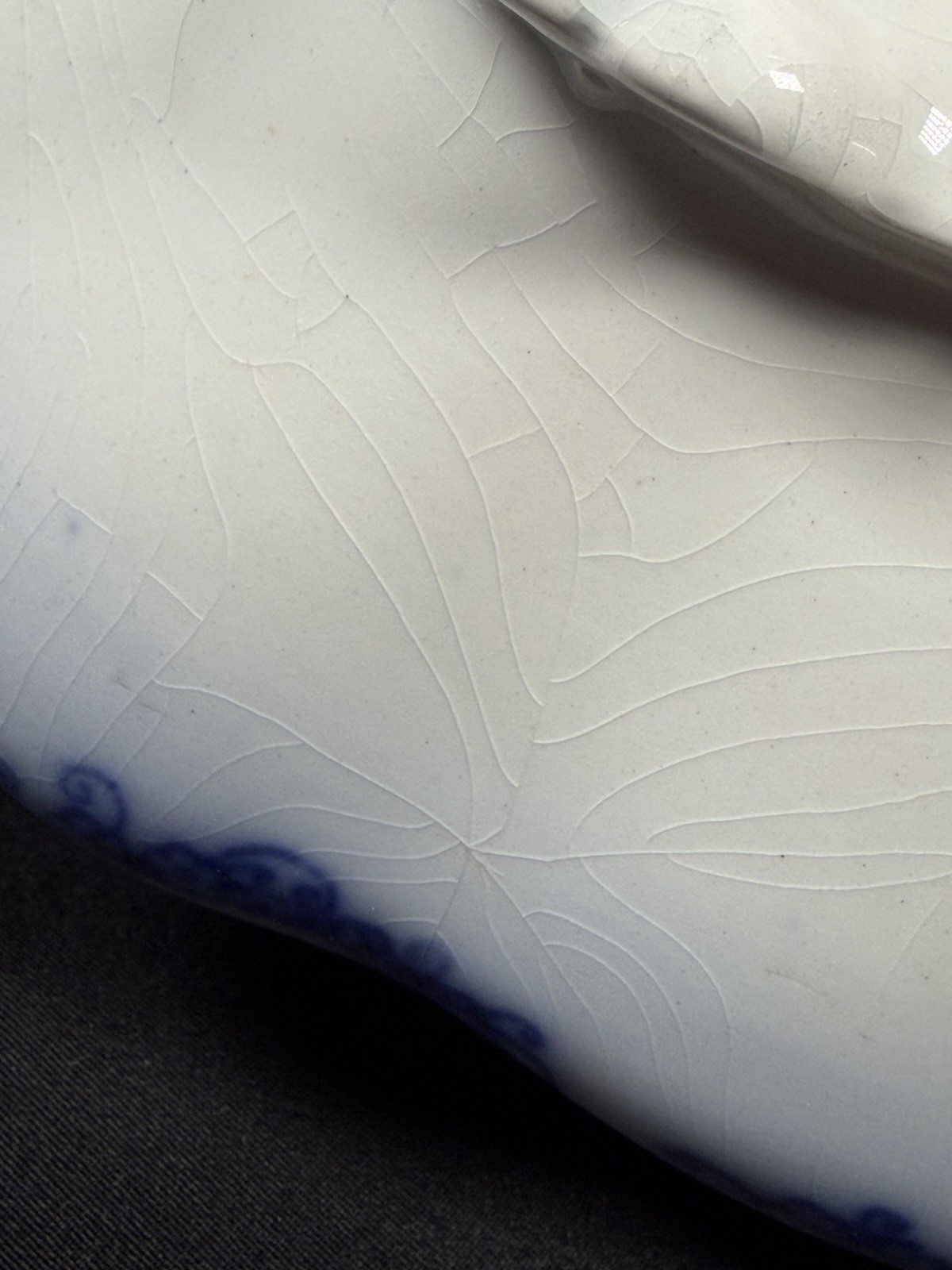 Antique Johnson Bros Normandy Flow Blue Oval Covered Vegetable Bowl Dish 11.5”
