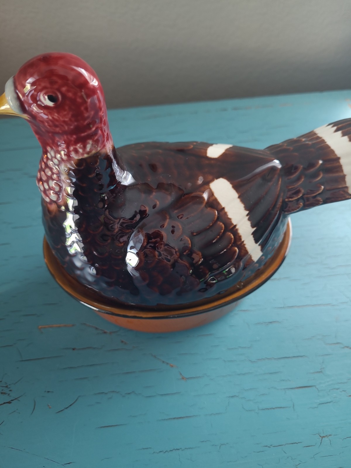 Vintage 1960s Secal Portugal Turkey On A Nest Majolica Casserole Dish