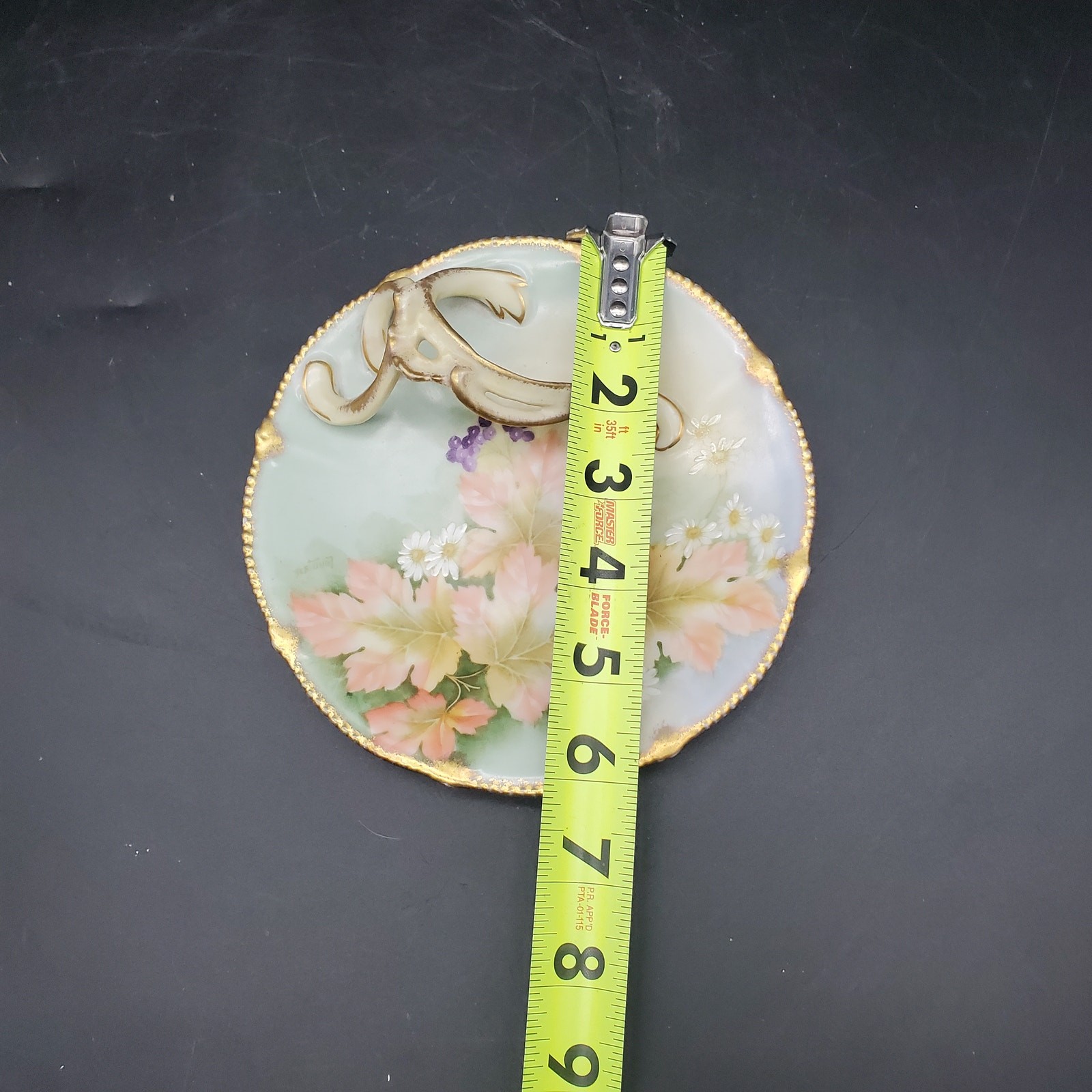 RS Prussia Style Handled Bon Bon Dish Floral Moriage Gold Gilt Handle