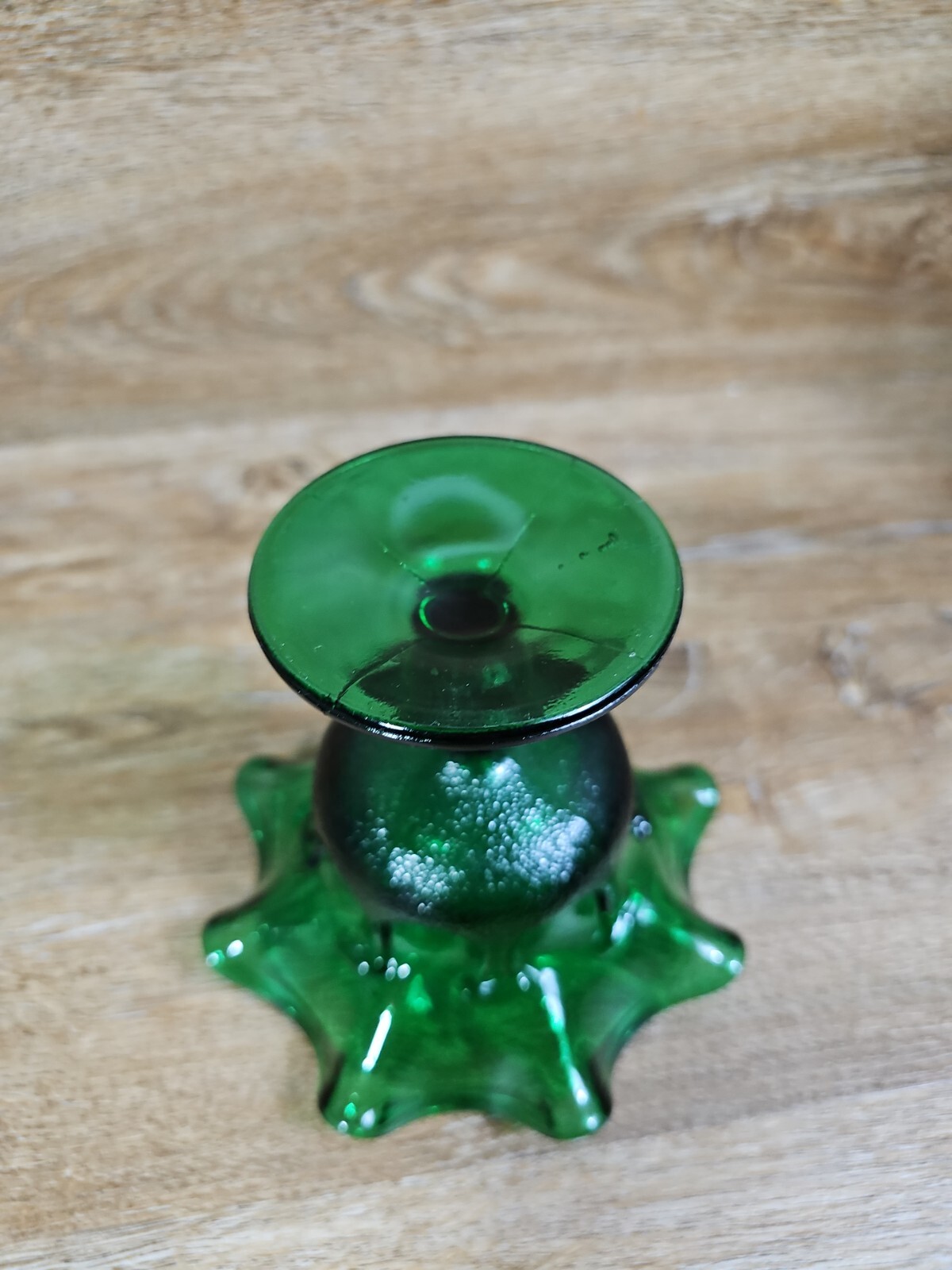 Viking Dark Green Glass Handkerchief Ruffle Top Candy Dish Compote Pedestal VTG