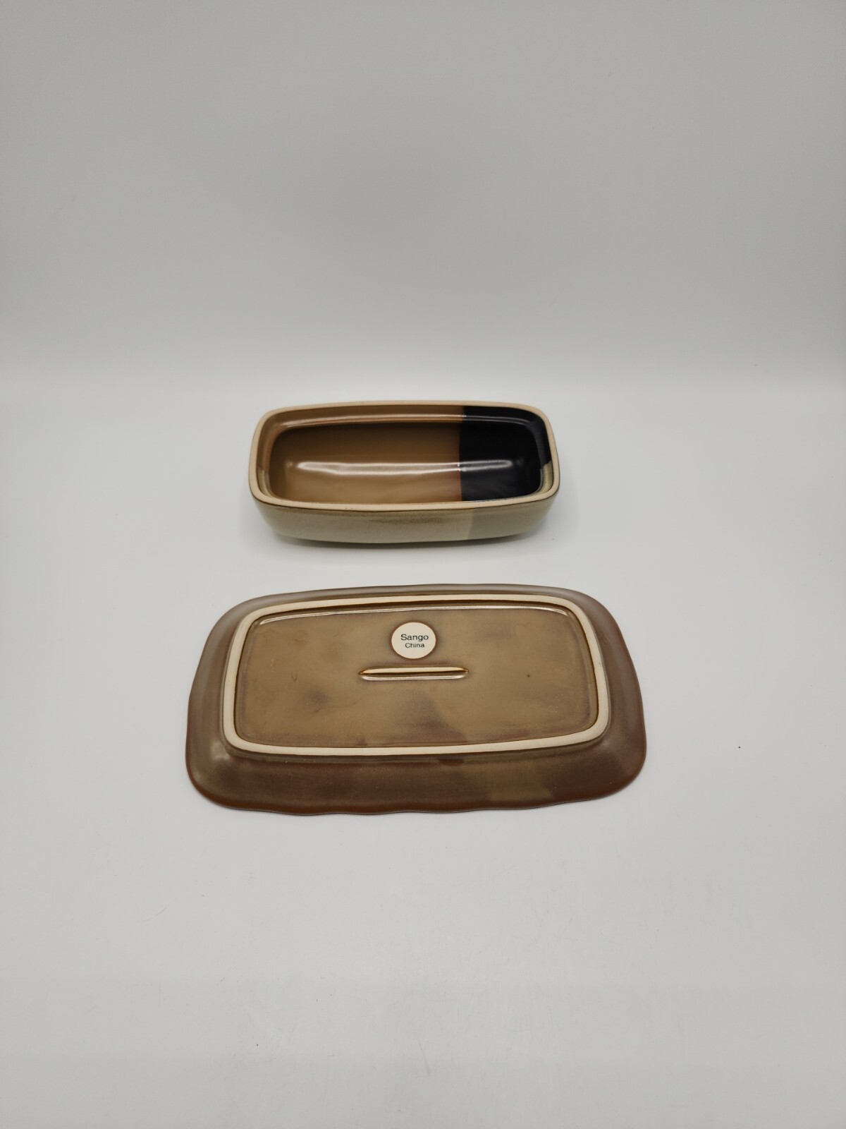 Sango “Gold Dust Black” Covered Butter Dish