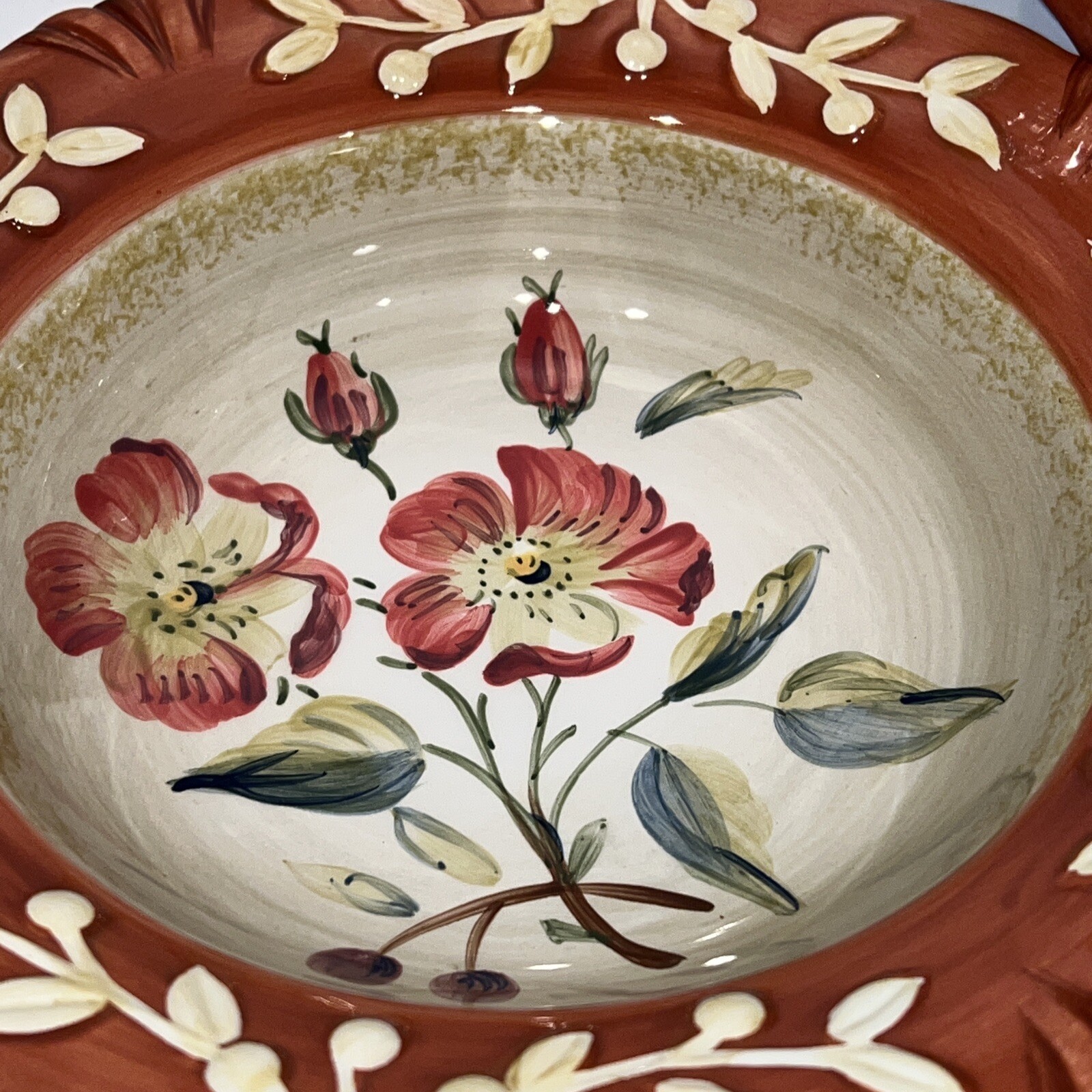 Lot 5 La Toscana by Certified Cereal Soup Serving Bowl Rust Rim Embossed Floral