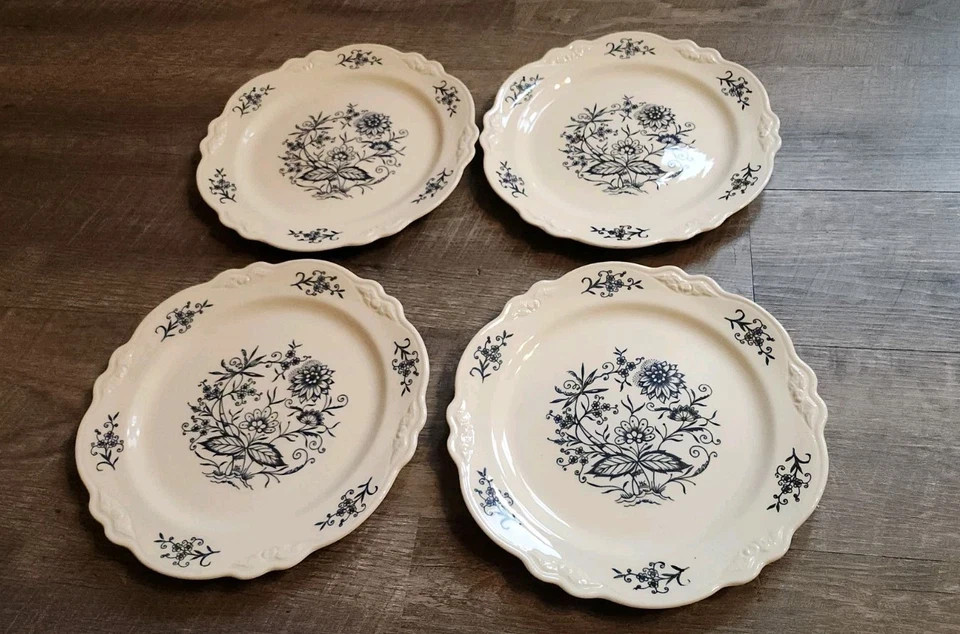Set Of 4 Homer Laughlin Imperial Blue Dresden Dinner Plates 10.25″ Vintage