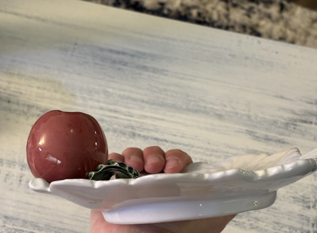 Vintage Cabbage Leaf Plate With 3d Fruit And Leaves Made In Italy