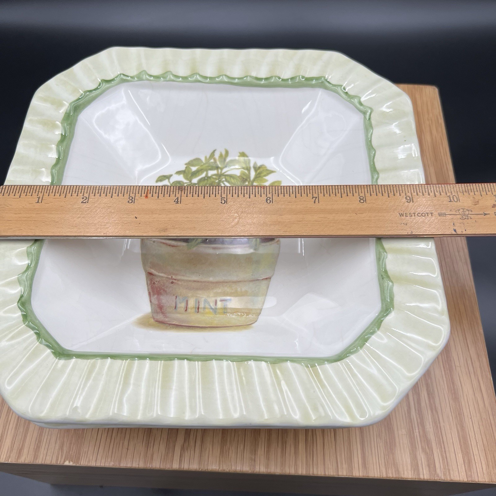 Vintage Ceramica Due Torri Mint Herb Bowl Square 9” Italy Set of 2
