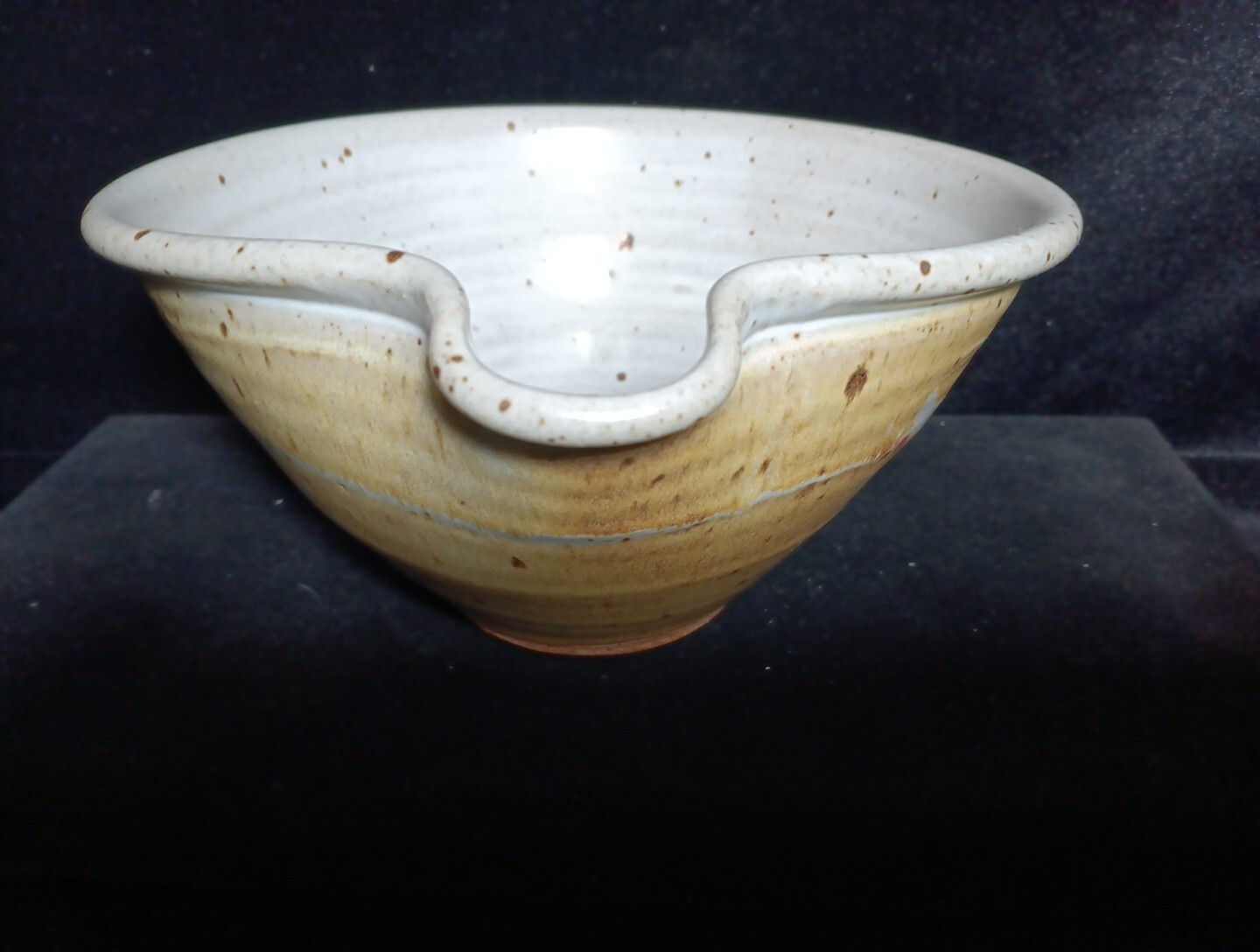 Pottery 8.25”W Mixing Bowl With Spout Floral Decor 4.25″H