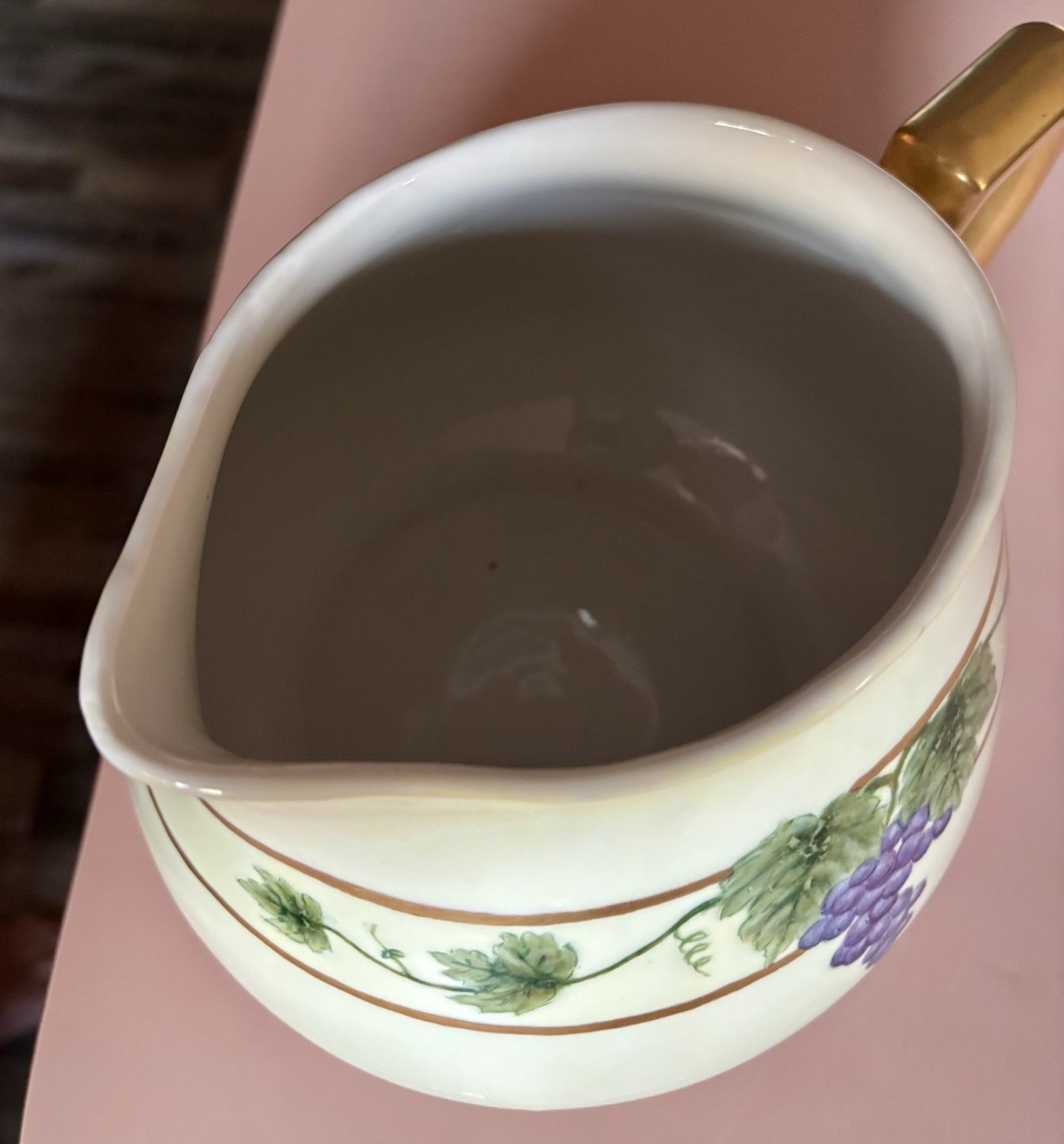 Limoges Cider Pitcher, W G & Co 1900-1915,Signed-Ballou Grapes,vines,leaves,