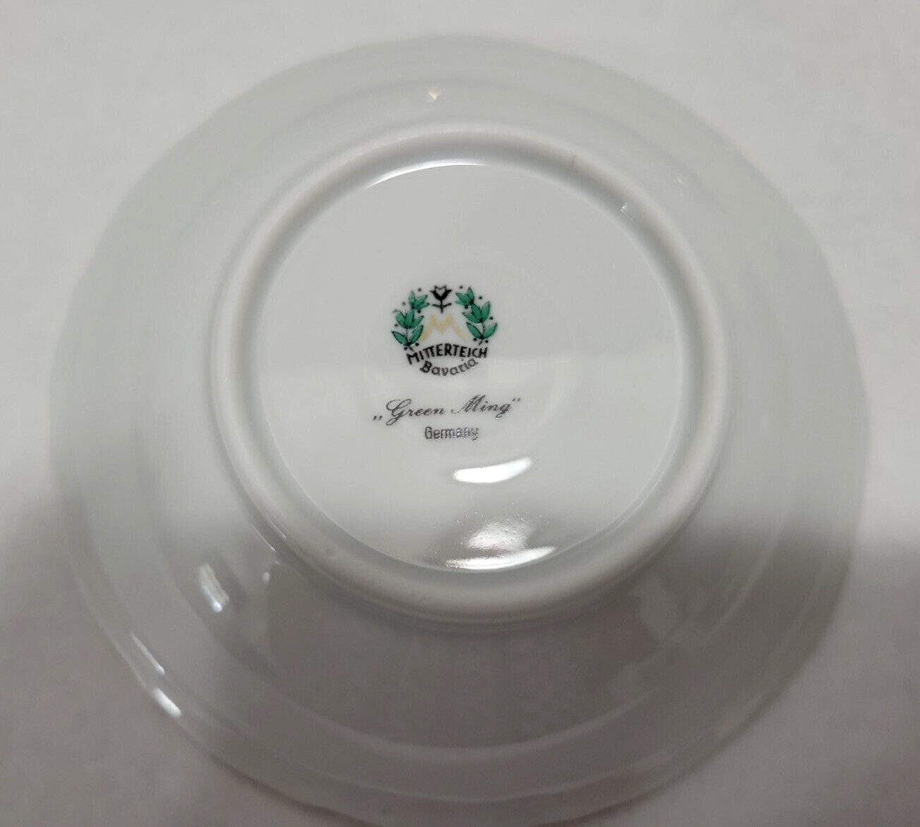 Antique 1920 Mitterteich Germany Green Ming 8 Dessert Bowls and 7 Saucer Plates