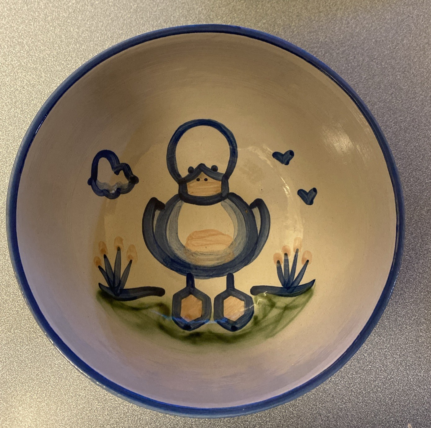 MA HADLEY POTTERY DUCK SERVING BOWL, MIXING BOWL, VINTAGE ART POTTERY 8″ by 4″