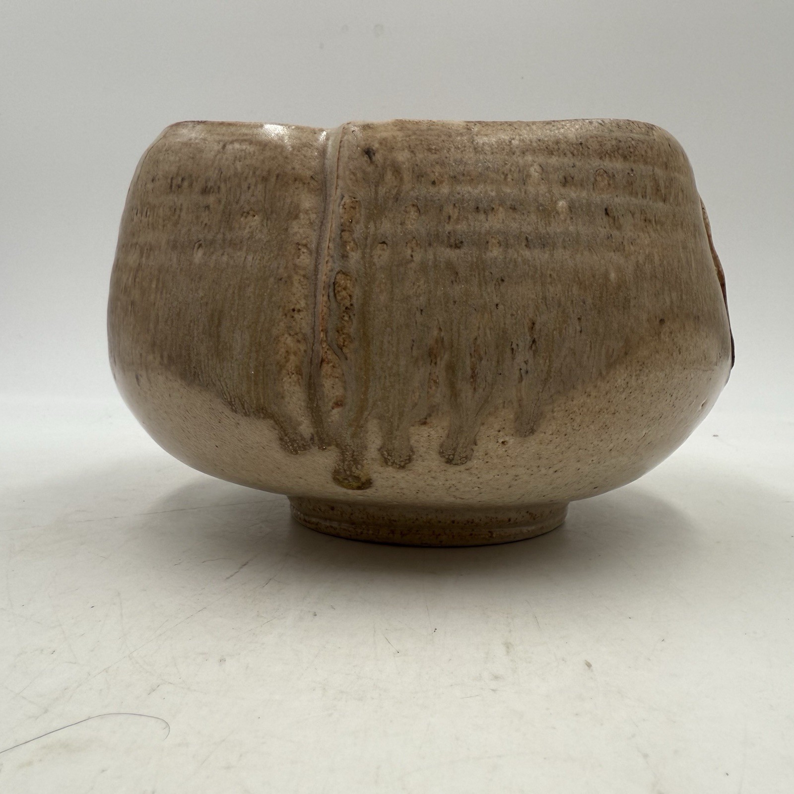 Studio Art Pottery Serving Footed Bowl Pinched Edge Matte Finish 6.25” Diameter