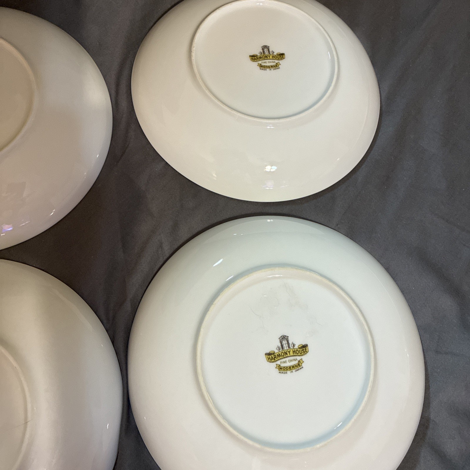 Set of 4 Harmony House Moderne White Fine China w Silver Rim Soup Bowl 7.75 In.