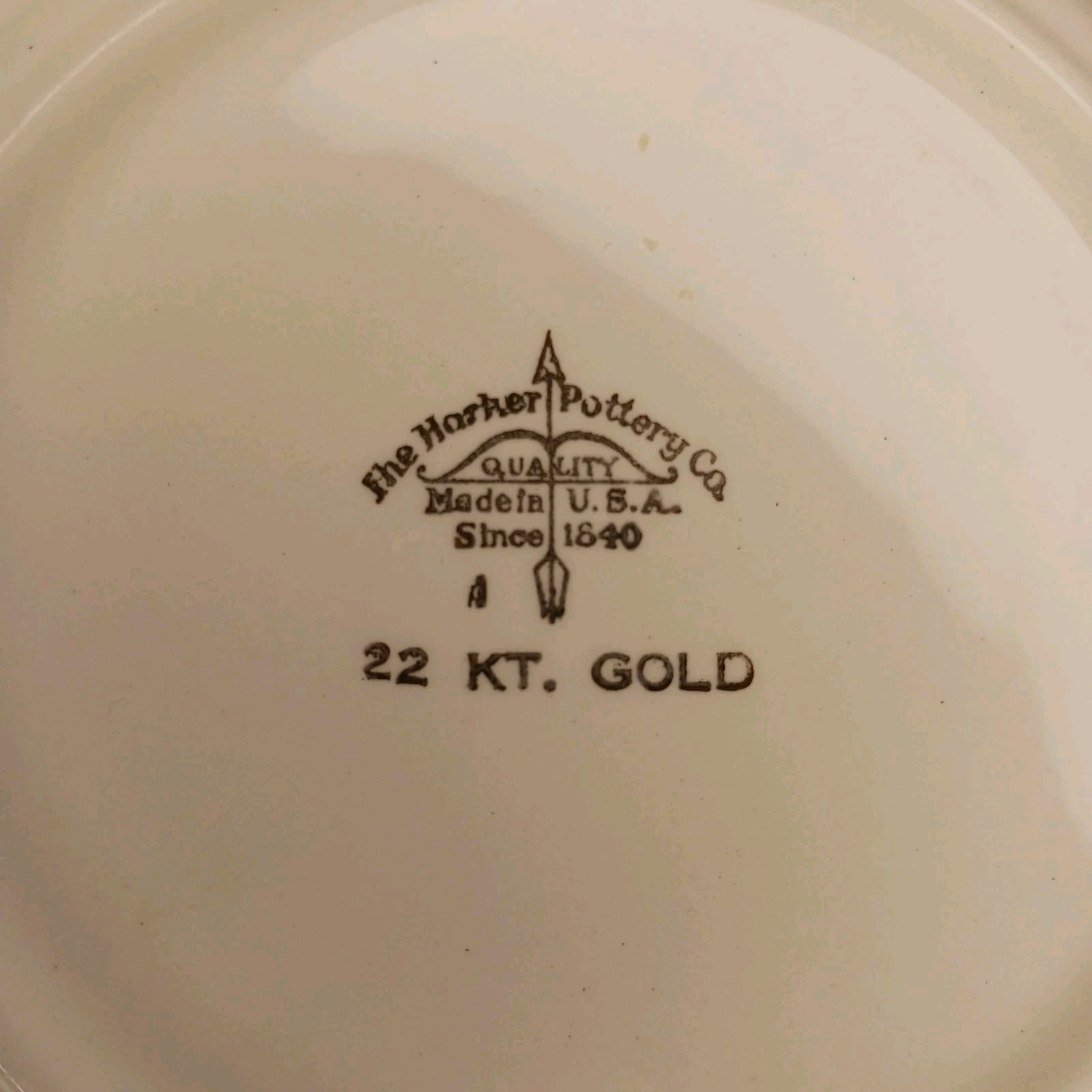 Vintage Harker Pottery Set of 3 Plate 6 1/4” 22 KT. Gold Colonial Couple White
