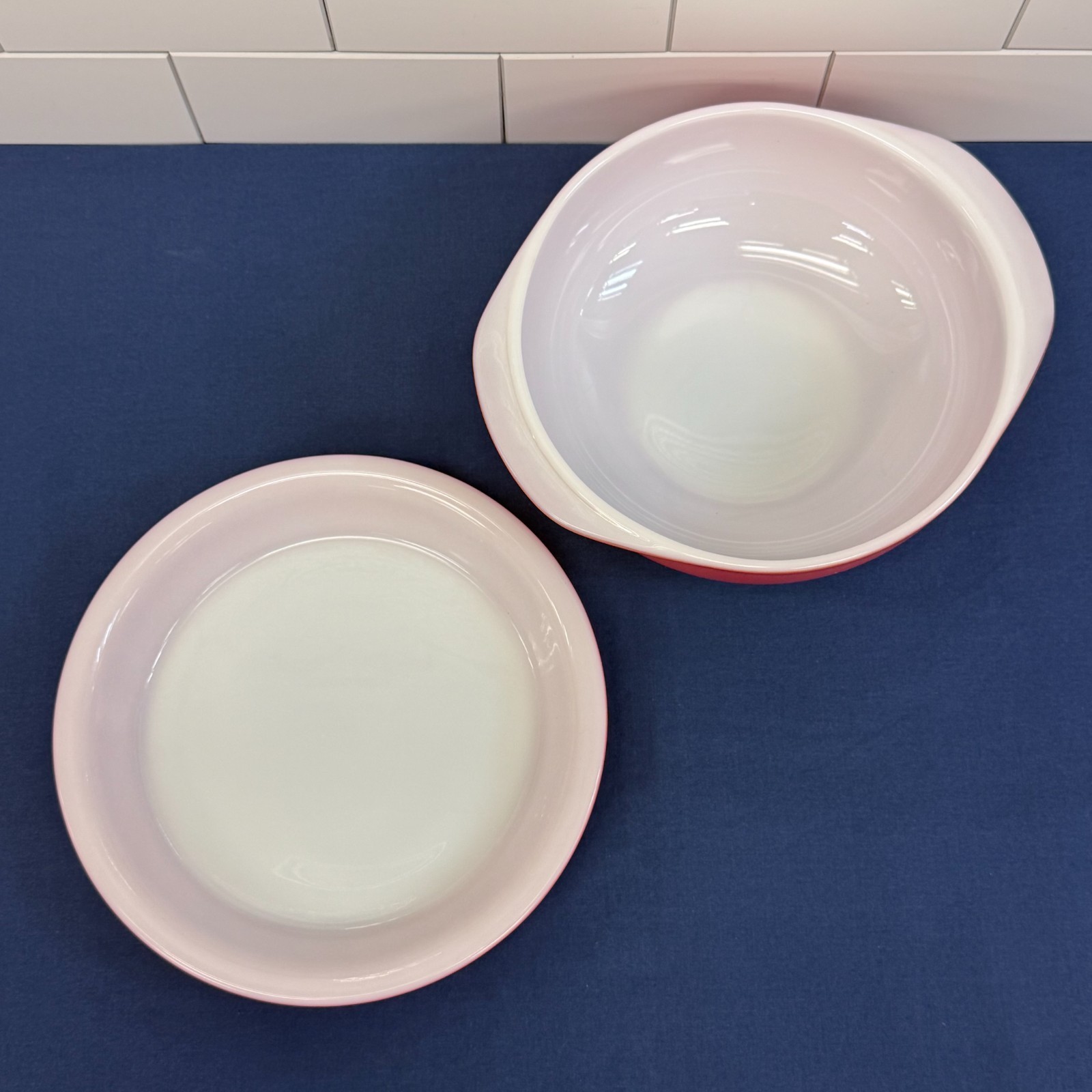 Vintage Pyrex Flamingo Pink Casserole Pie Plate Set 1950s Milk Glass Dishes