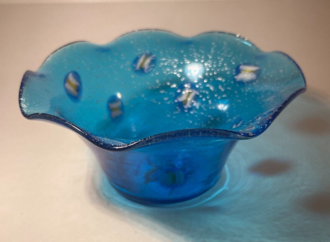 STUNNING~ Murano blue bowl w/sterling silver 925/000 glass bowl 6″ W