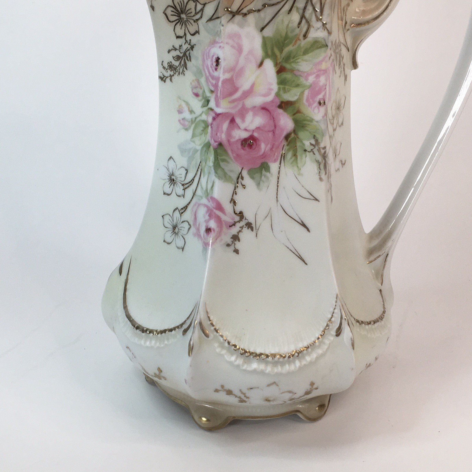 Antique RS Prussia Red Mark Chocolate Pot White Body W/ Pink Rose Gold Accent