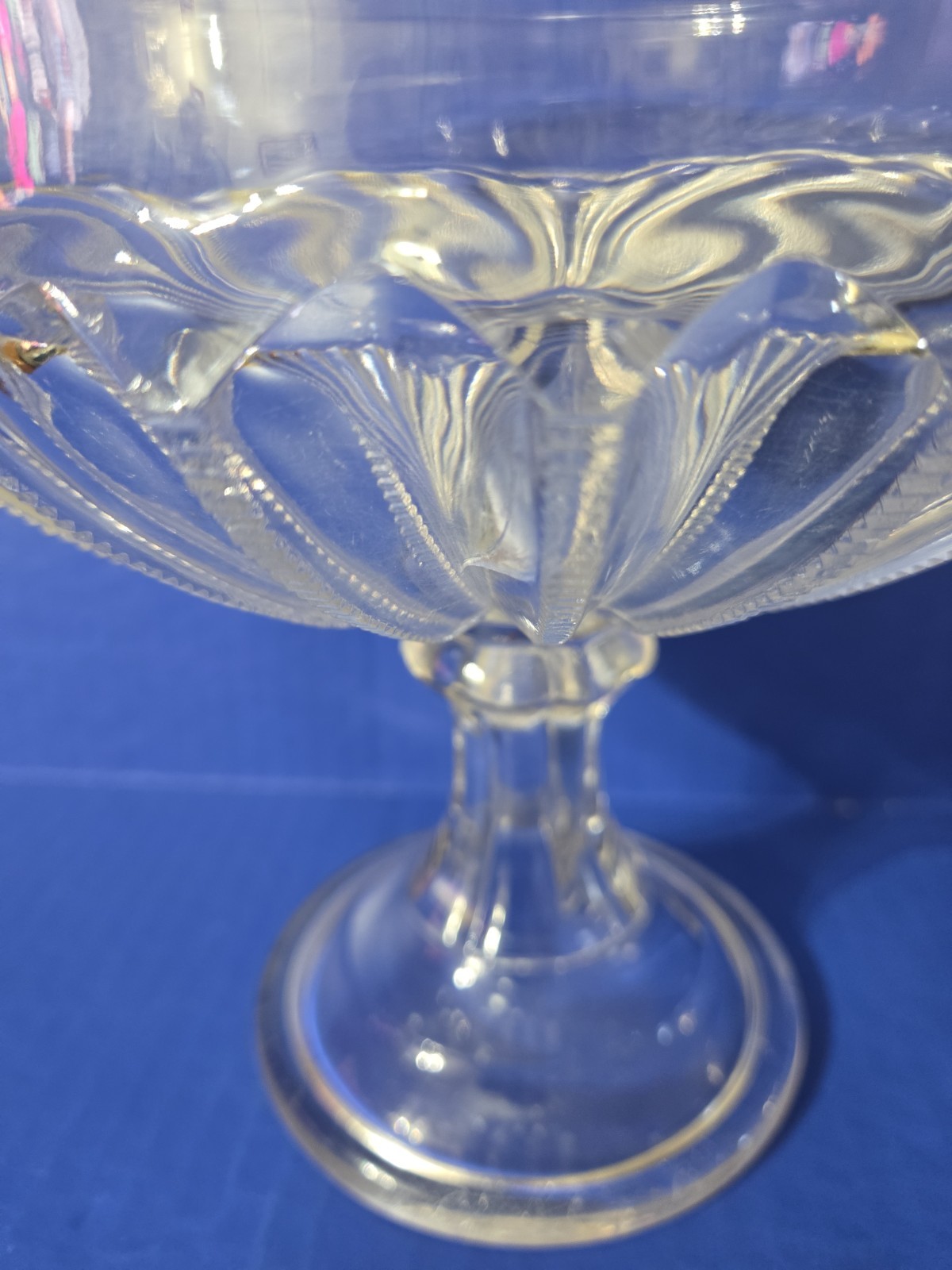 AMERICAN BRILLIANT 1800’s Cut GLASS COMPOTE W/ ZIPPER PANELS COMPOTE 7 1/2″ Tall